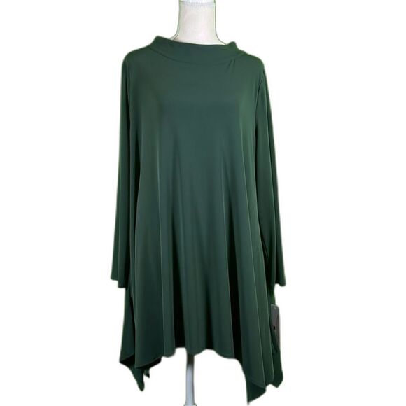 IC Collection Hunter Green High Collar Asymmetrical Tunic Top Size XXL - Picture 1 of 6
